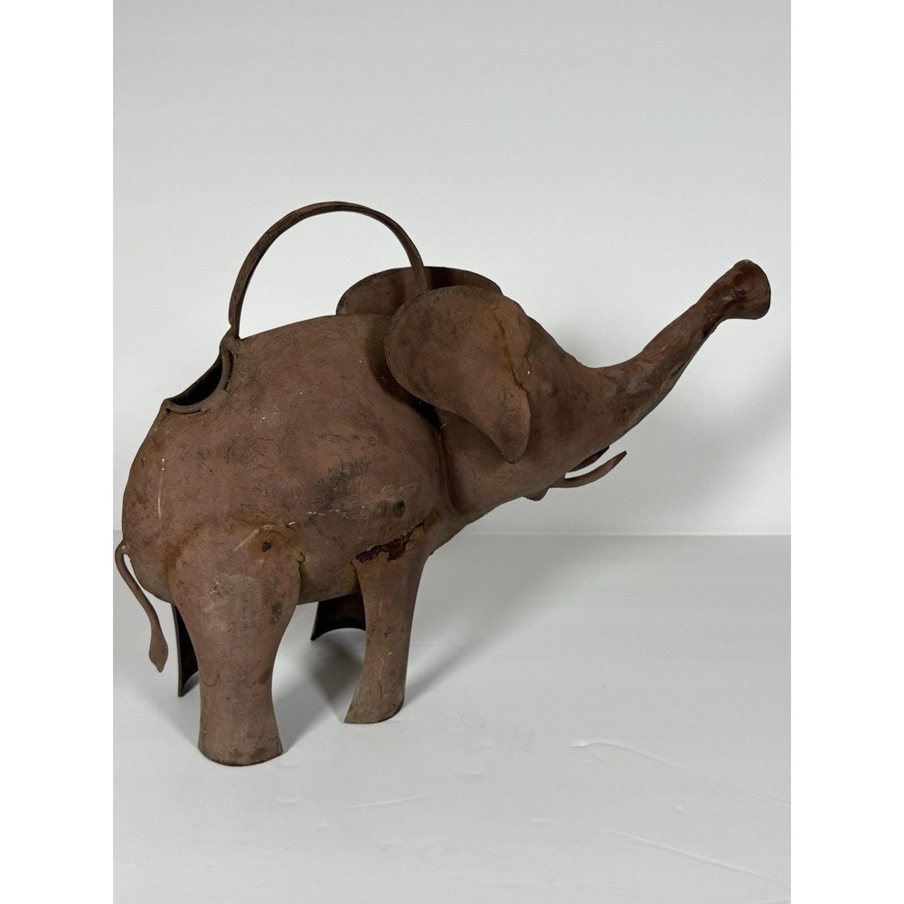 Rustic Metal Elephant Watering Can Garden Decor Primitive Folk Art Weathered